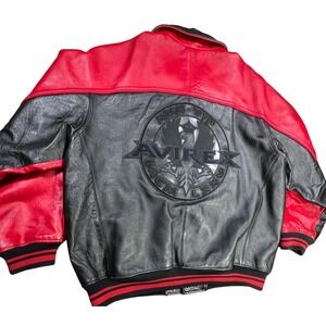 Avirex VIP Leather Bomber Jacket Mens 3XL Black Red Embossed Logo Vintage Style